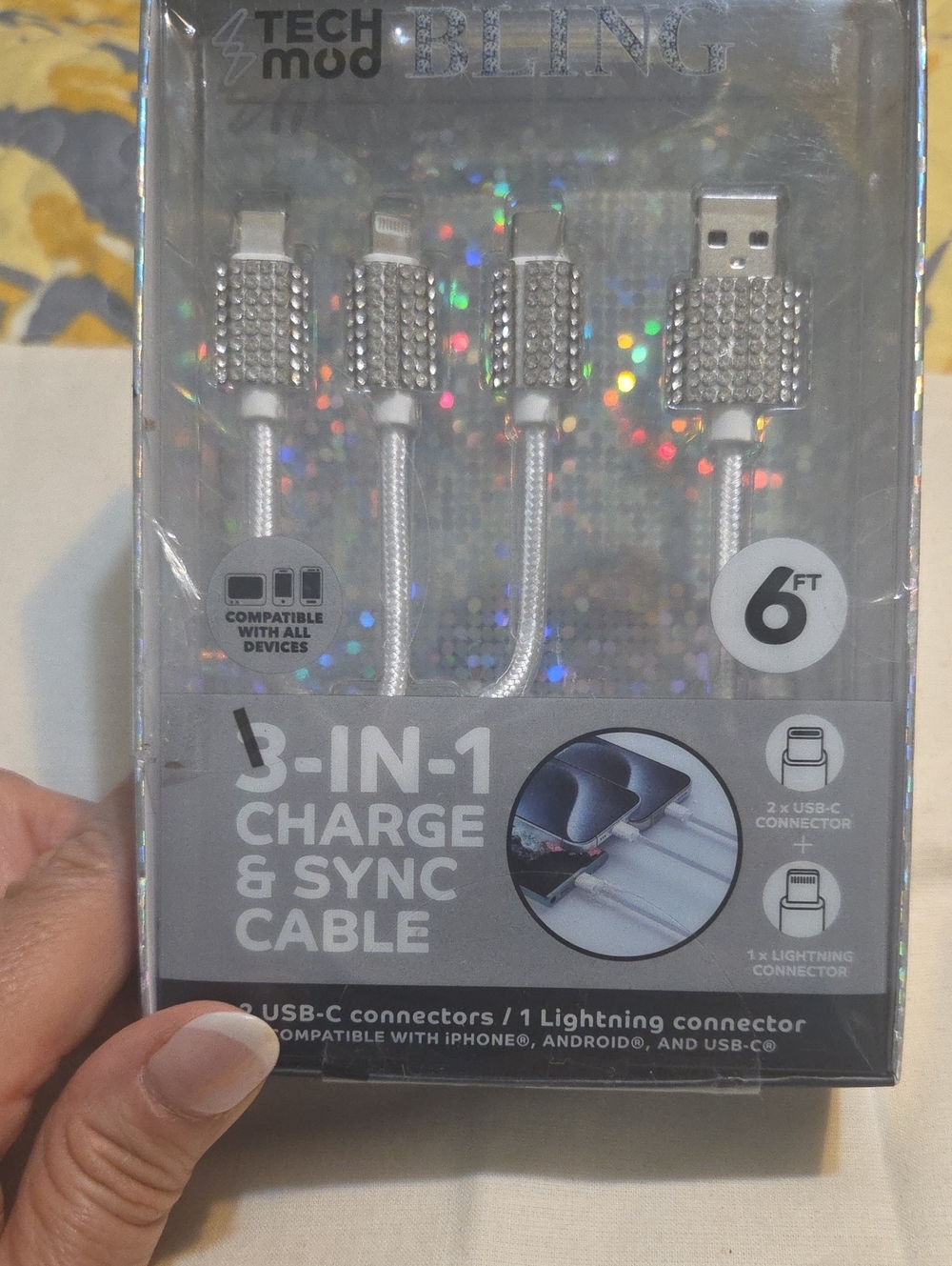 3-in-1 Bling Charge & Sync Cable - Silver